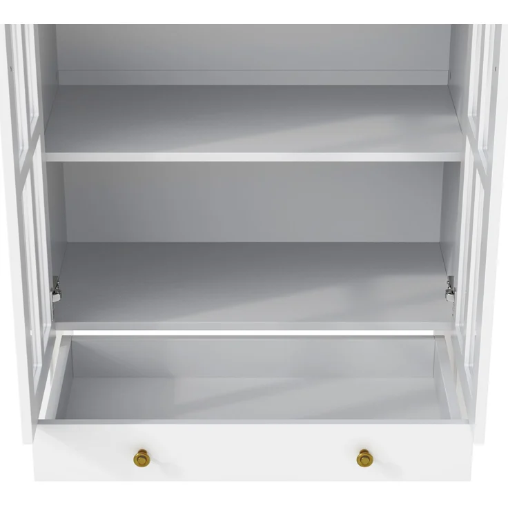 Standvitrine aus MDF mit Acryl-Türen & Schublade, 75x35x170,5 cm, Weiß – Bild 10