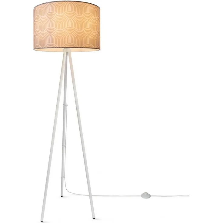 Paco Home Stehlampe Trina Pillar, ohne Leuchtmittel, Wohnzimmer Stehleuchte Dreibein Stativ Mit Stoffschirm Uni Modern