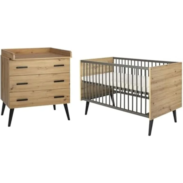 Schardt Kinderzimmer Set Morris Oak 3-teilig Kinderbett Wickelkommode Ansatz