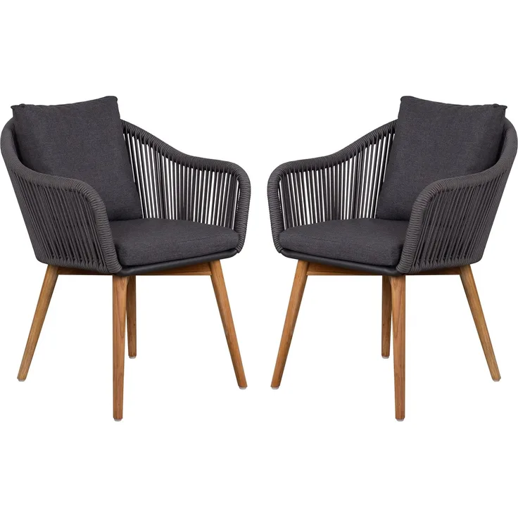 2er Set Diningsessel Solana Rope - inkl. Kissen - dunkelgrau