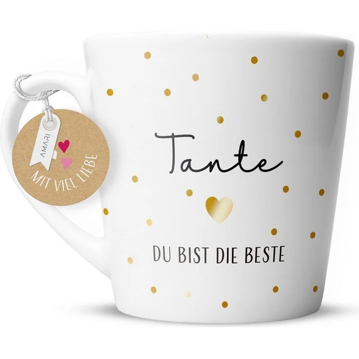 Amari Tasse Beste Tante Spruch Gold, Geschenk Tante Patentante Lieblingstante, 1-tlg, Keramik, Kaffeetasse Teetasse 330 ml Geschenkbox Geburtstag Taufe – Bild 1