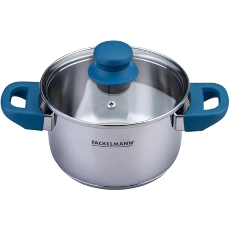 Fackelmann Kochtopf Essential Ø 16 cm, Edelstahl, mit ergonomischen Bakelit-Griffen, für alle Herdarten geeignet, mit Literskala, Blau – Bild 2