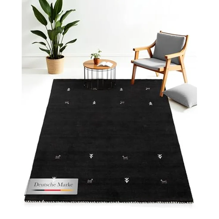 carpetfine 'Gabbeh Uni' Wollteppich, reine Wolle, Schwarz, 140x200 cm – Bild 2