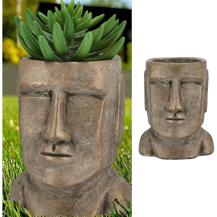 CEPEWA Blumentopf Pflanztopf Moai Kopf gold H21cm Terracotta Büste S