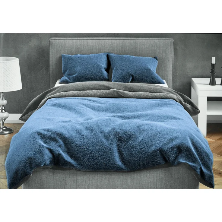Moderne Plüschbettwäsche mit Reißverschluss - einfarbig, wendbar & warmhaltend Dunkelblau 200x220cm + 2x 80x80cm Kissenbezug – Bild 4