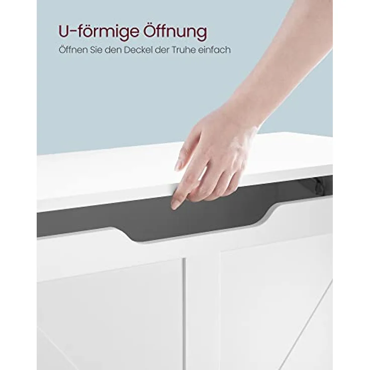 VASAGLE Schuhbank, Sitzbank mit Stauraum, Sitztruhe, 2 Sicherheitsscharniere, Aufbewahrungsschrank, Landhausstil, 40 x 80 x 46 cm, für Flur, Schlafzimmer, Wohnzimmer, wolkenweiß LSB062T14 – Bild 9