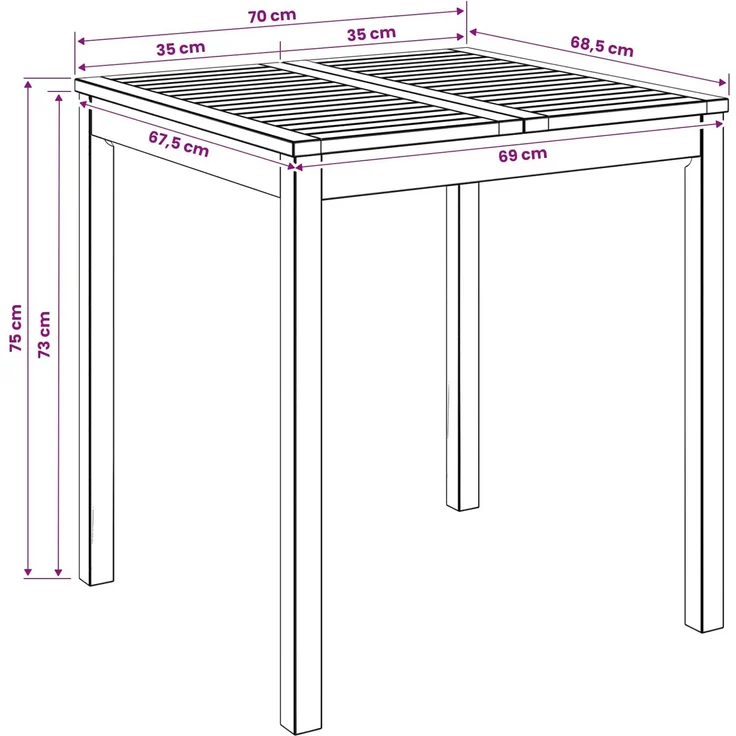 vidaXL Gartentisch LAREN Natur 70 x 68,5 x 75 cm Massivholz Akazie 901247 – Bild 7