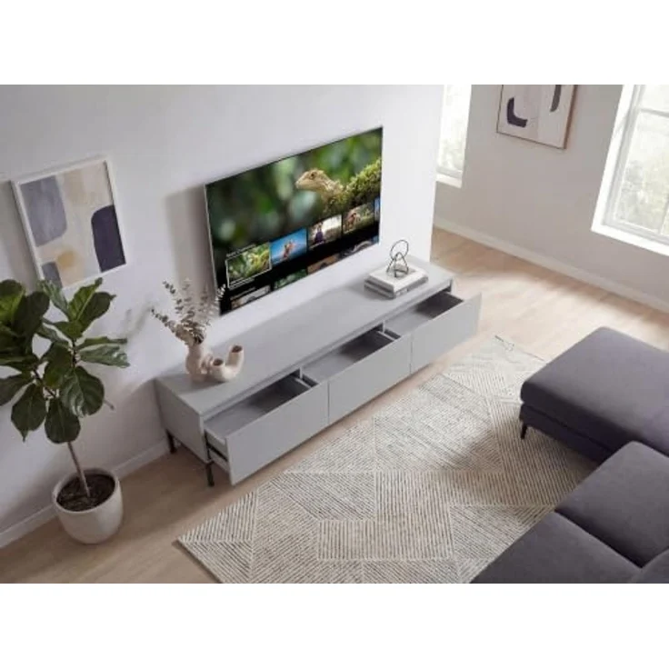 FINEBUY Lowboard FB117865 150cm TV Kommode Grau TV Schrank Fernsehtisch Fernsehschrank (Modernes TV-Board mit grifflosen Fronten), Drei geräumige Schubladen für reichlich Stauraum – Bild 3