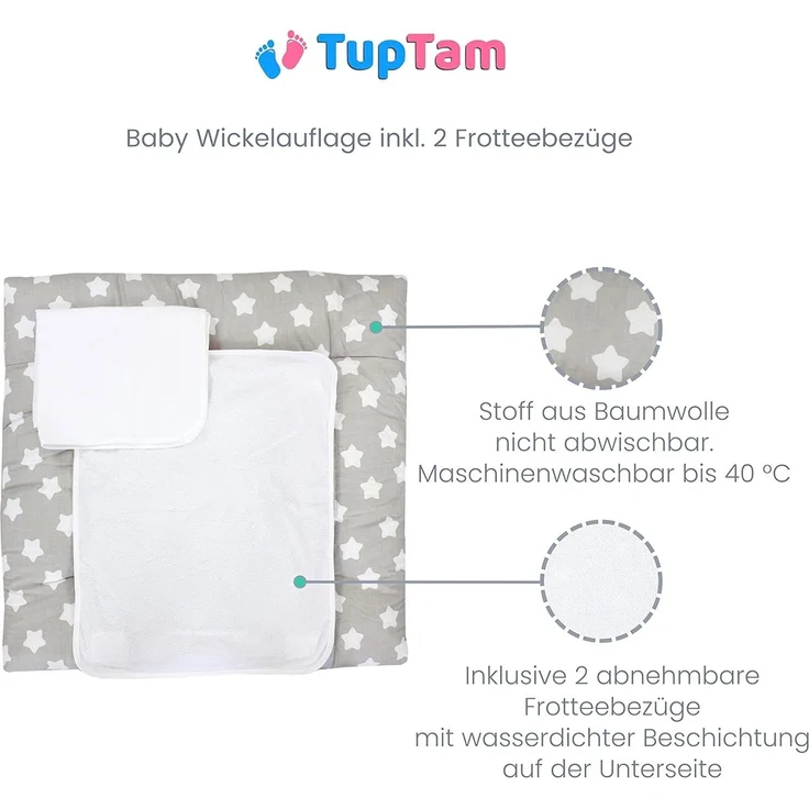 TupTam Wickelauflage inkl. 2 Frotteebezüge Modell MAR02579, Farbe: Bären Wolken Regenbogen/Beige, Größe: 76x76 cm – Bild 3