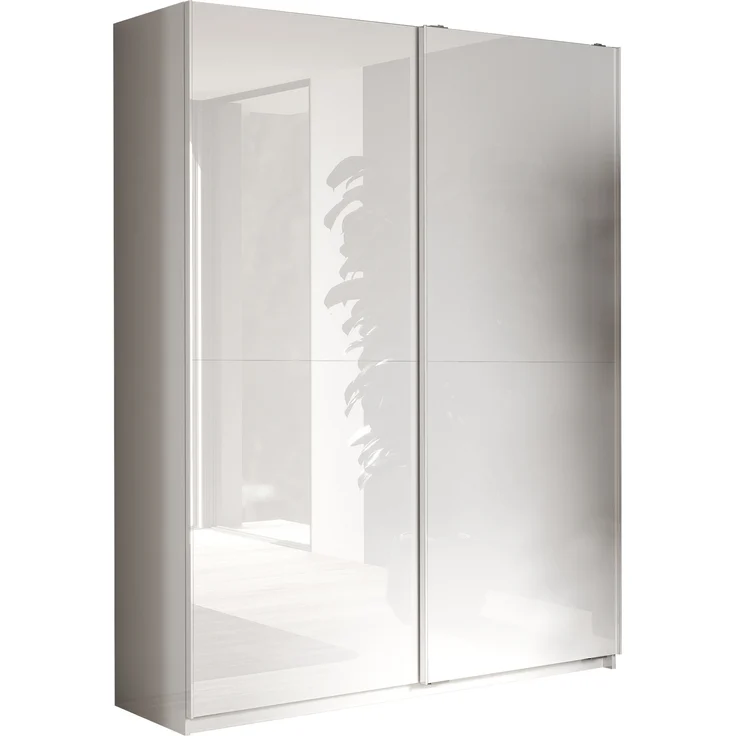 Schwebetürenschrank >Salva< 2 Böden, 4 Stangen, Weiss Hochglanz / Weiss - 180x230x55cm (B/H/T) – Bild 1