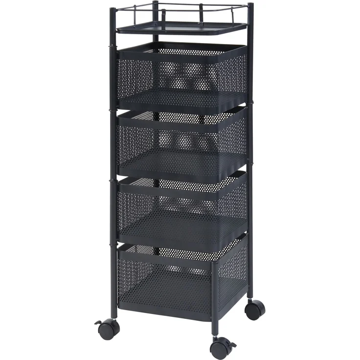 Rollwagen Sunndal mit 4 Ebenen 79,5x27x27cm Schwarz [en. casa] – Bild 2