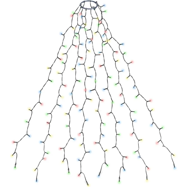 SALCAR 1,5m Weihnachtsbaum Lichterkette mit Ring und 8 Girlanden, 200er LED Christbaumbeleuchtung für 90cm bis 150cm Tannenbaum, Bunt