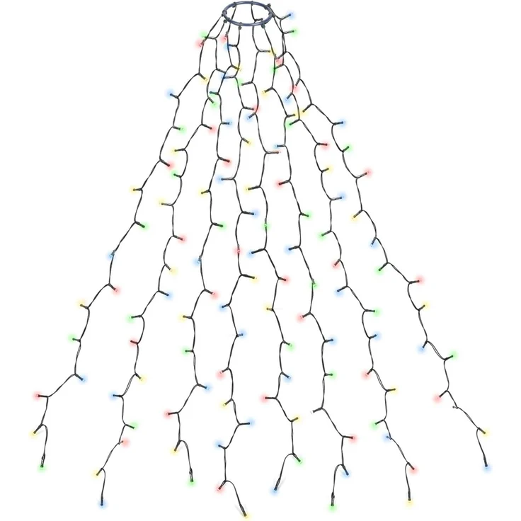 SALCAR 1,5m Weihnachtsbaum Lichterkette mit Ring und 8 Girlanden, 200er LED Christbaumbeleuchtung für 90cm bis 150cm Tannenbaum, Bunt – Bild 1