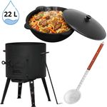 Utschak Uchag Feuerofen Ø49 cm 2 mm Stahl Kazan 22 L Schaumlöffel XXL Schaumkelle Campingofen Kessel Feuerstelle