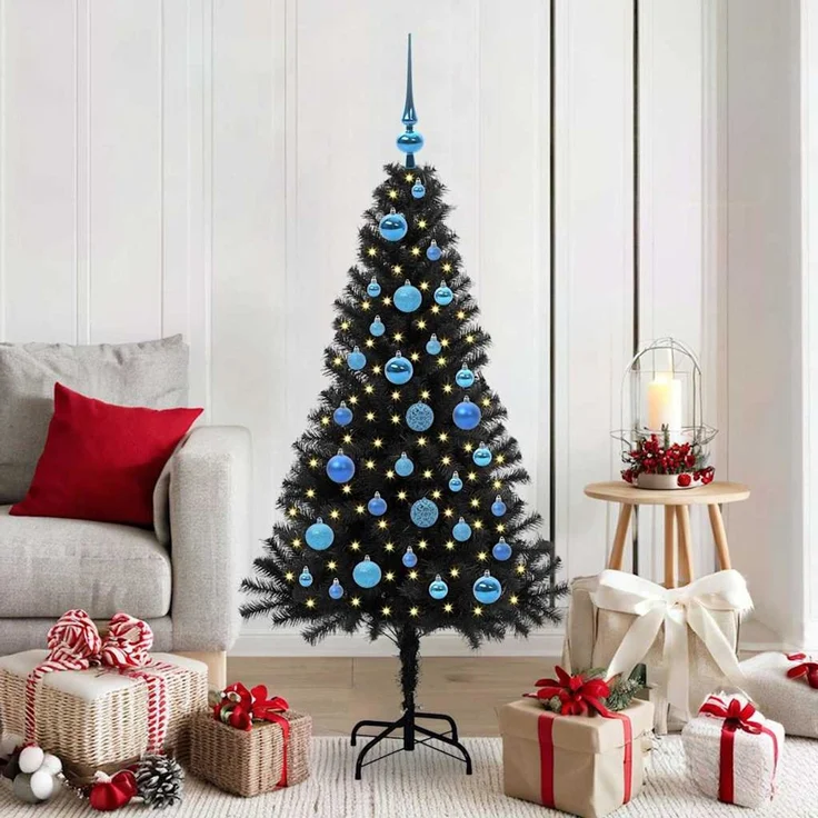 vidaXL Weihnachtsbaum mit LED-Beleuchtung Schwarz 150 cm PVC und Stahl 3396472 – Bild 1