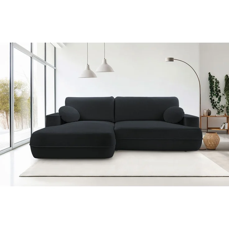 Selsey 'Fuerro' Ecksofa mit Schlaffunktion, Bettkasten, Ottomane links,Strukturstoff wasserabweisend, Schwarz – Bild 2