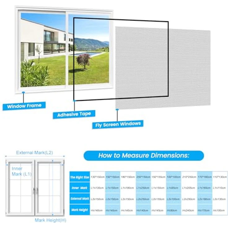 Fliegengitter Fenster 2er Set 150 x 155 cm | DIY zuschneidbar ohne Bohren, Klebemontage | Insektenschutz Fenster Fliegenvorhang Moskitonetz | mit Schneidewerkzeug | transparent, feinmaschig, Schwarz – Bild 4