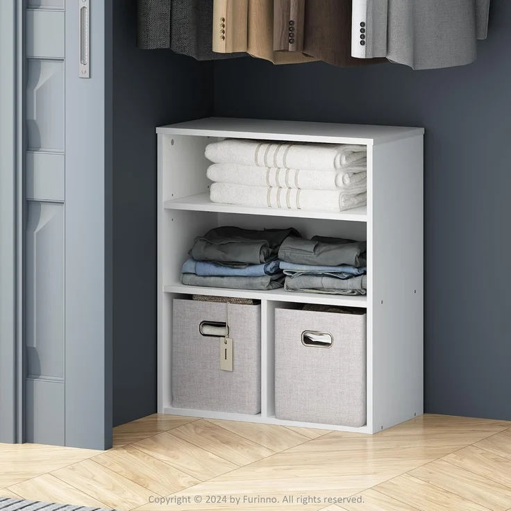Furinno Reed 3-stufiges multifunktionales offenes Regal für Kleidung & Schrankaufbewahrung, Weiß – Bild 1