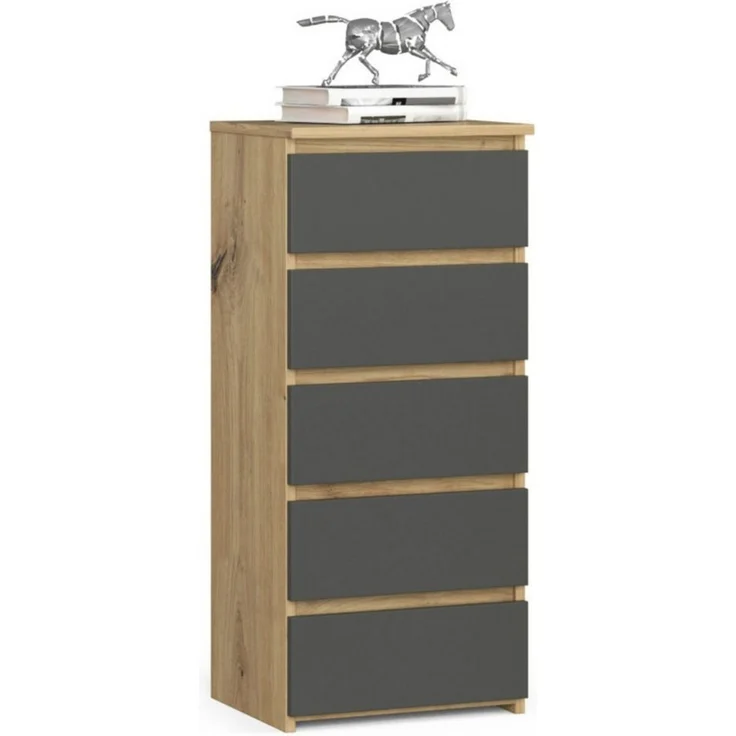 Home Collective Kommode 40 cm breit Holz Highboard Sideboard für Flur Schlafzimmer Wohnzimmer (Mehrzweckschrank Schrank schmal Kommode Schlafzimmer mit Schubladen), Kinderzimmer Organizer, 92 cm hoch mit 5 Schubladen Artisan Eiche-grau – Bild 1