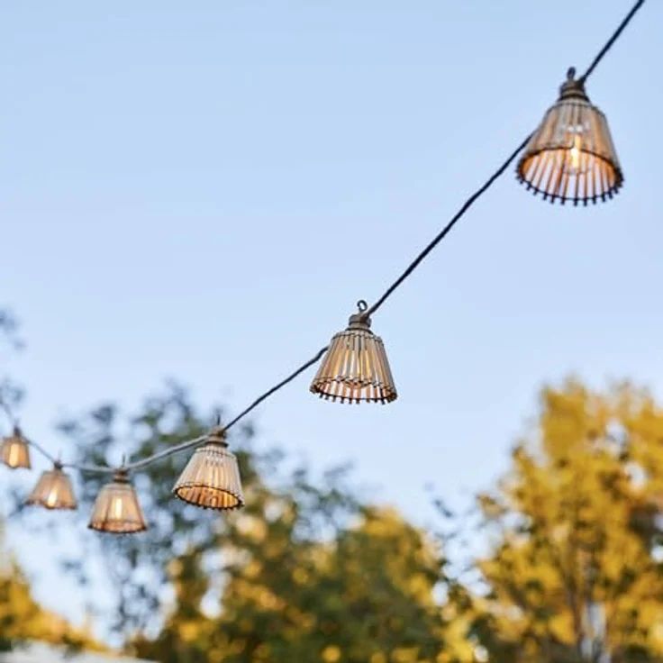 Lumisky NATURY LIGHT HYBRID, Verbindbare LED-Lichterkette für den Außenbereich mit 10 natürlichen Lampenschirmen aus Bambus, warmweiß, Solar und Stromanschluss, 8 m, spritzwassergeschützt IP44 – Bild 4