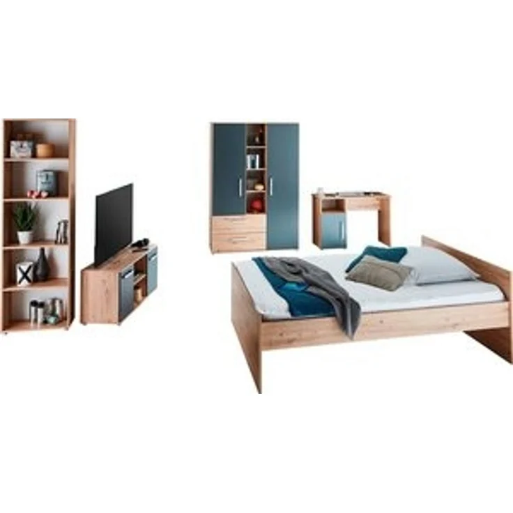 arthur berndt Jugendzimmer-Set Alessio, (Set, 5-tlg, Bett, Kleiderschrank, Schreibtisch, Standregal und TV-Lowboard), mit Melamin-Oberfläche – Bild 6