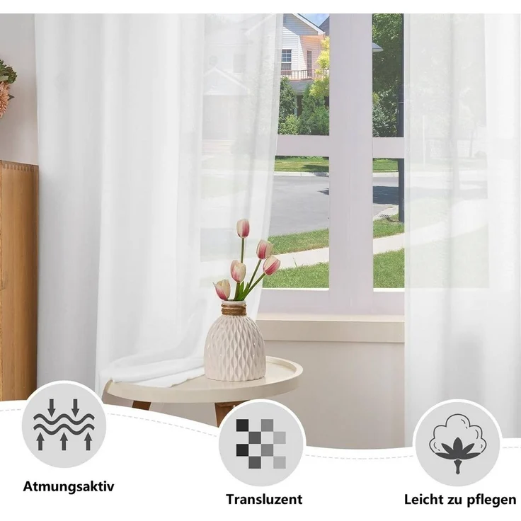 Woltu Gardine (2 St), Ösen, halbtransparent, Vorhänge Leinenoptik – Bild 2