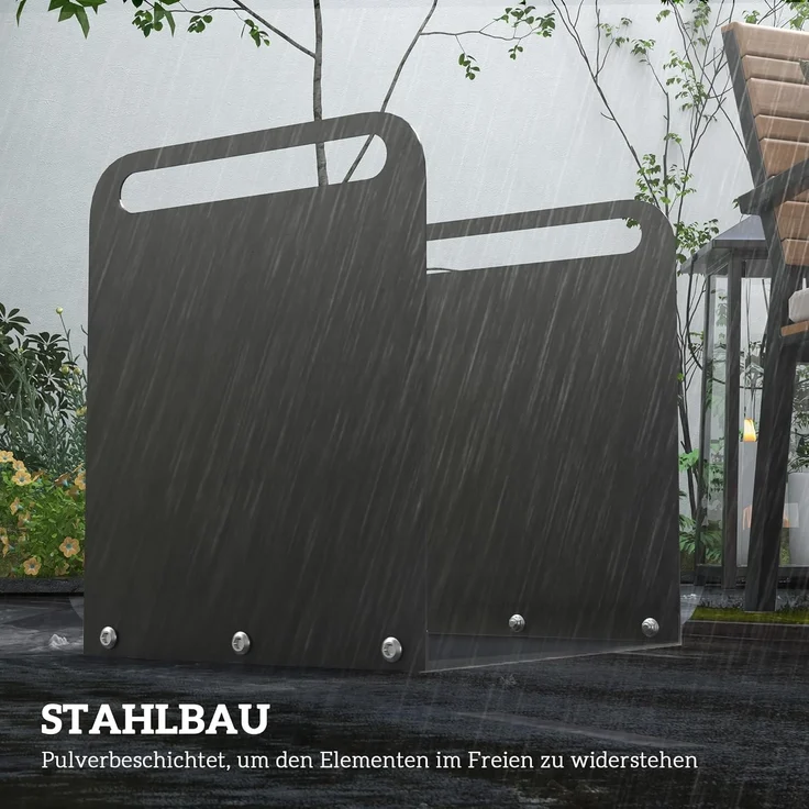 Outsunny Kaminholzregal mit Griffe, BxTxH:36.5x30x90 cm, (Feuerholzregal, 1-St, Brennholzregal), für Outdoor, Indoor, bis 30 kg, Stahl, Schwarz – Bild 4