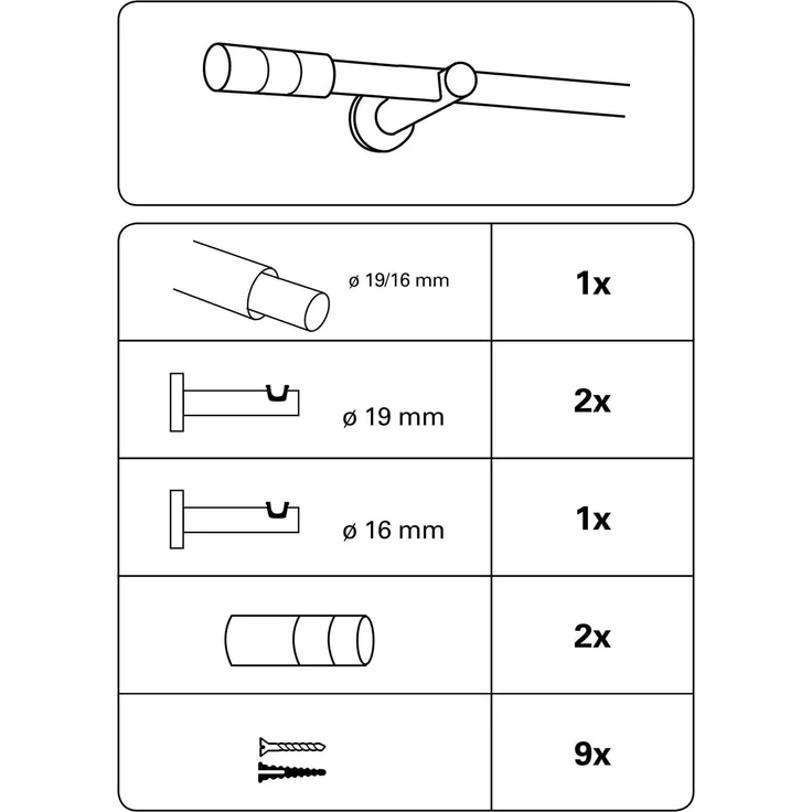 Gardinia Gardinenstangen-Set Kreta 1-Lauf Ø 16-19 mm schwarz-matt 190 cm - 340 cm – Bild 2