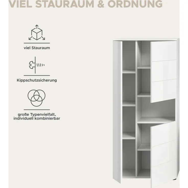 xonox. home Bad Vira X2LA9717 Standschrank Schrank Badschrank in weiß Hochglanz tiefzieh, ca. 60x133x34 cm – Bild 10