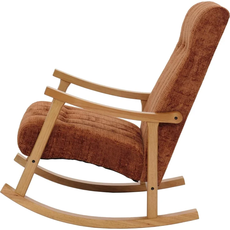 Schaukelstuhl HWC-K10, Relaxsessel, Holz FSC® Stoff/Textil Chenille (465g/m²) ~ terrakotta, Gestell natur – Bild 5