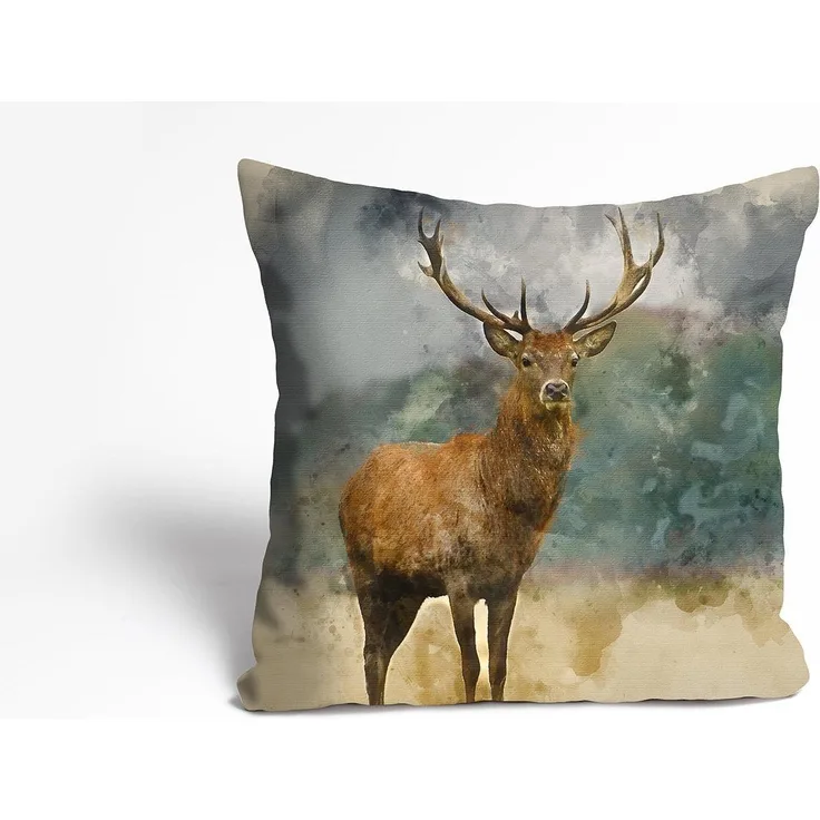 Queence Kissenbezug - "Deer Painting" Hochwertiger Digitaldruck auf seidenmatten Satin mit Reißverschluss, Format: 40x40cm