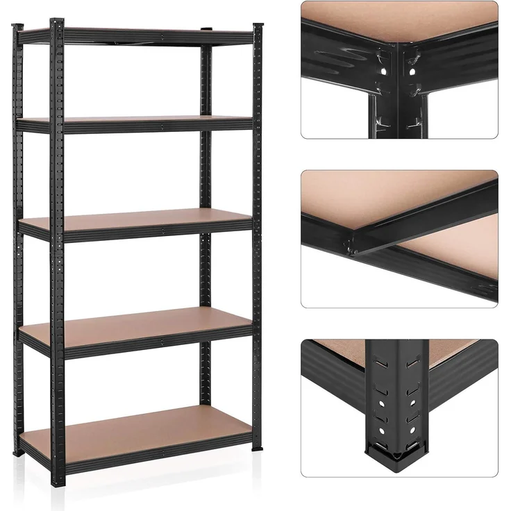 Songmics Lagerregal mit 5 Regalböden, 180 x 90 x 40cm, bis 875 kg belastbar (175 kg pro Ablage), Schwerlastregal mit verstellbaren Ablagen, verstärktes Stahlgestell, Schwarz – Bild 4