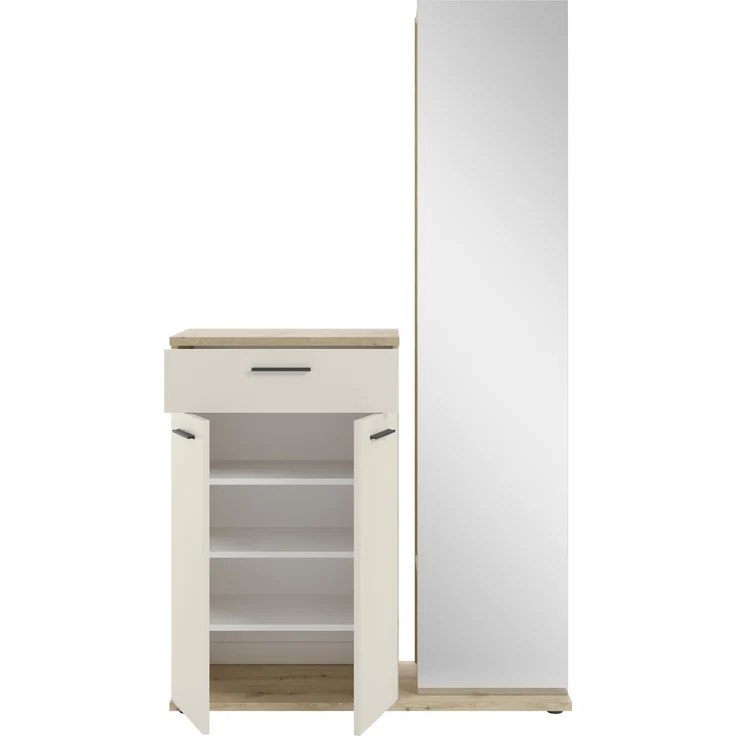 Kompaktgarderobe >Malaga< Türen, 1 Schub, Spiegel, Eiche Dekor / Cashmere - 105x188x38cm (BxHxT) – Bild 4