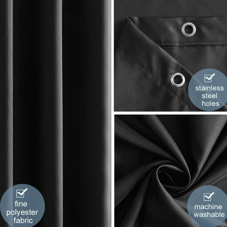 Duschvorhang 120x180 Textil Badvorhang Polyester Schwarz wasserabweisend – Bild 3
