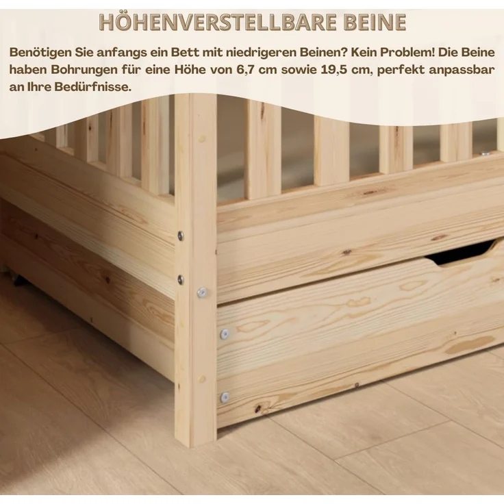 Crazy Pine 'Crazy House' Hausbett mit abnehmbaren Rausfallschutz, Naturholz, Natur, 90x200 cm, mit Schubladen – Bild 6