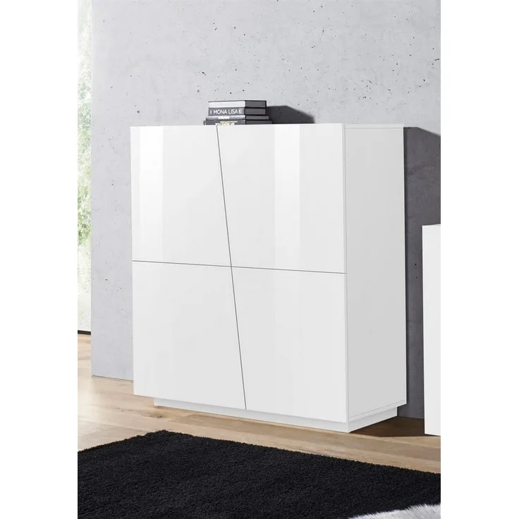 Highboard >Viterbo< in Weiß-Hochglanz - 120x126x43cm (BxHxT)
