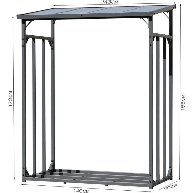 Quick Star Kaminholzregal Außen Metall Basic, Mehrere Größen, Mit / Ohne Wetterschutz, BxTxH:142x70x185 cm, (1-St)