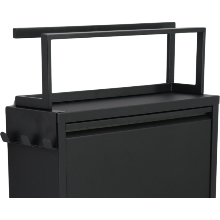 Schuhkipper mit Zubehör, Schwarz, 3 Klappen 52x15x118,5 cm, Pantoffelregal, Hakenleiste – Bild 2