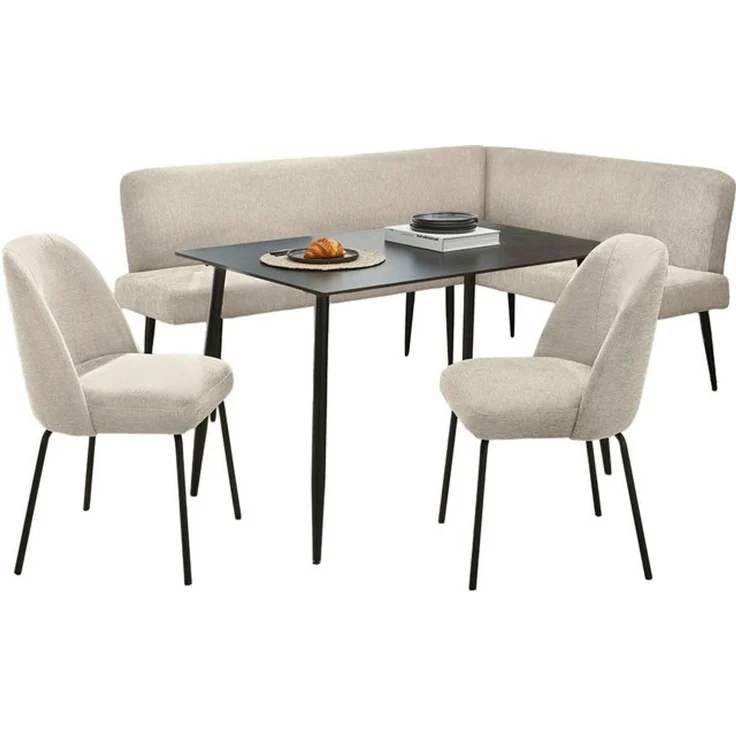 OTTO home Eckbankgruppe Melvin (Set, 4-tlg. Tisch, Bank und 2 Stühle), Taschenfederkern, Tisch (120x75 cm) schwarz, Bank und Stühle anthrazit oder beige – Bild 4
