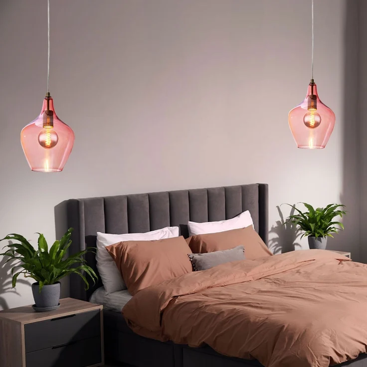 2x Hängeleuchte, silber, Glas pink , H 150 cm – Bild 8