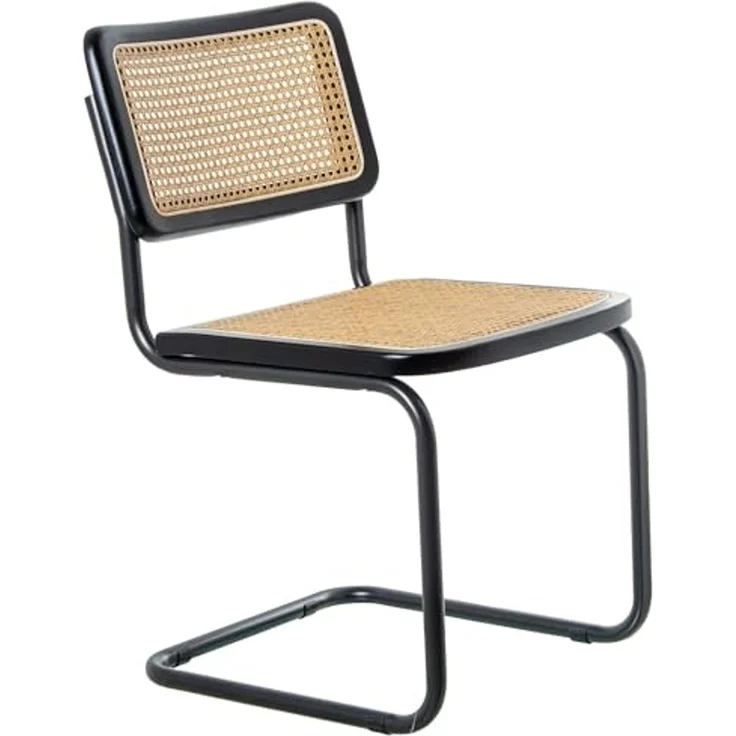 DRW Set mit 4 Stühlen aus Holz, Rattan und Metall in Natur und Schwarz, 48 x 53 x 81 cm – Bild 1