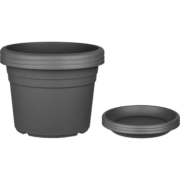 BigDean 3X Blumentopf Ø 20 cm Farbe Anthrazit & Untersetzer Kunststoff Pflanztopf Containertopf Übertopf Pflanzkübel rund 20 x 14,5 cm Blumentöpfe – Bild 5