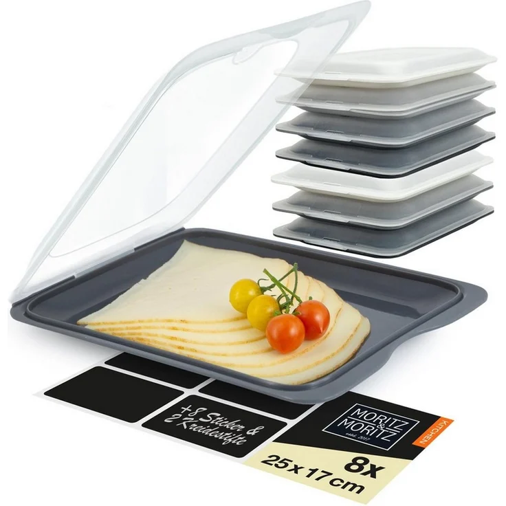 Moritz & Moritz Frischhaltedose 8er Set Aufschnittdosen stapelbar - Frischhaltedosen dunkel, Kunststoff, (Set, 8-tlg, Set), Inkl. 8 Sticker, mit Deckel für Optimales Frischhalten – Bild 1