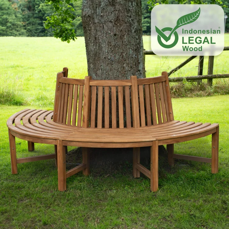 Baumbank RISEN - Holz Braun 203x44x90 cm | Halbrunde Sitzbank Mit Lehne Baumbank Gartenbank Für Baum – Bild 2
