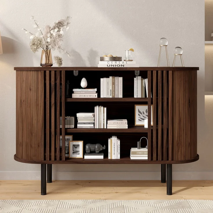 ZUBALIYA Sideboard 120x40x80 cm, aus MDF / Spanplatte, Walnuss – Bild 1