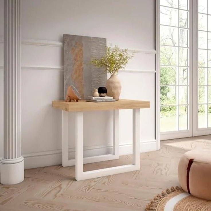 Skraut Home | Ausziehbarertisch | Multifunktionaler ausziehbarer | 220 | Für 10 Gäste | Massivholz Beine | Moderner Stil | Eiche und weiß – Bild 4
