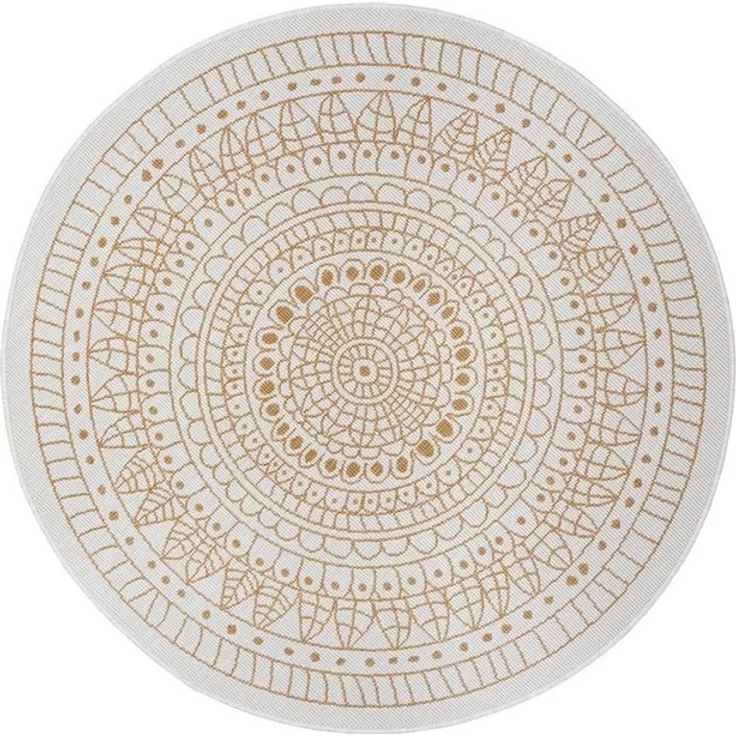 Northrugs Porto In- und Outdoor Teppich Rund – Runder Wendeteppich Wasserfest Mandala Design Flachgewebe Teppich Wetterfest für Balkon, Terrasse, Garten, Wohnzimmer in Ocker, ⌀100cm – Bild 4