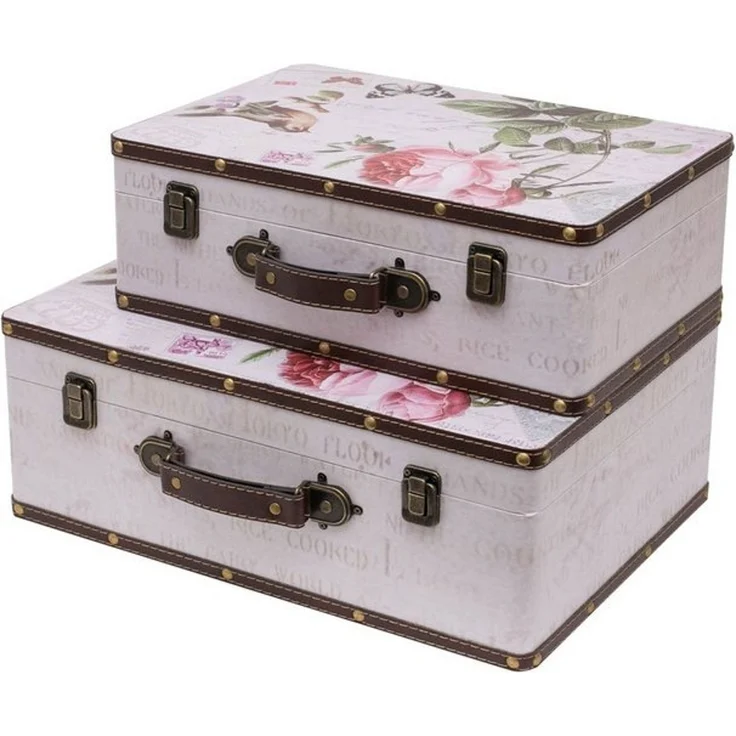 HMF Aufbewahrungsbox Handgefertigter Vintage Koffer aus Holz, Deko Koffer (2 St, versch. Größen), Geschenkkoffer im Rosen Design – Bild 4