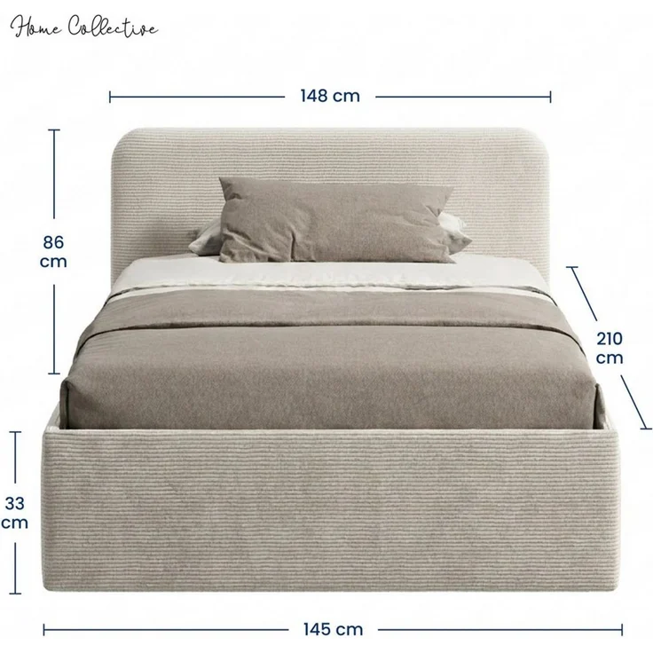 Home Collective Polsterbett Bett mit Stauraum, verstellbarem Lattenrost, viele Größen (Größen: 100x200 120x200 140x200 160x200 180x200 200x200, hochwertiger Kordstoff, made in Germany), wählbare Matratze Federkern oder Kaltschaum, Hellbeige – Bild 3