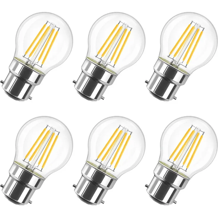 LVWIT 6W B22 Filament LED Glühfaden G45, 2700K Warmweiß, Ersatz für 60W Glühlampe, ultrahell 806 lm, Rustikalampe Filamentstil klar (6er Pack)
